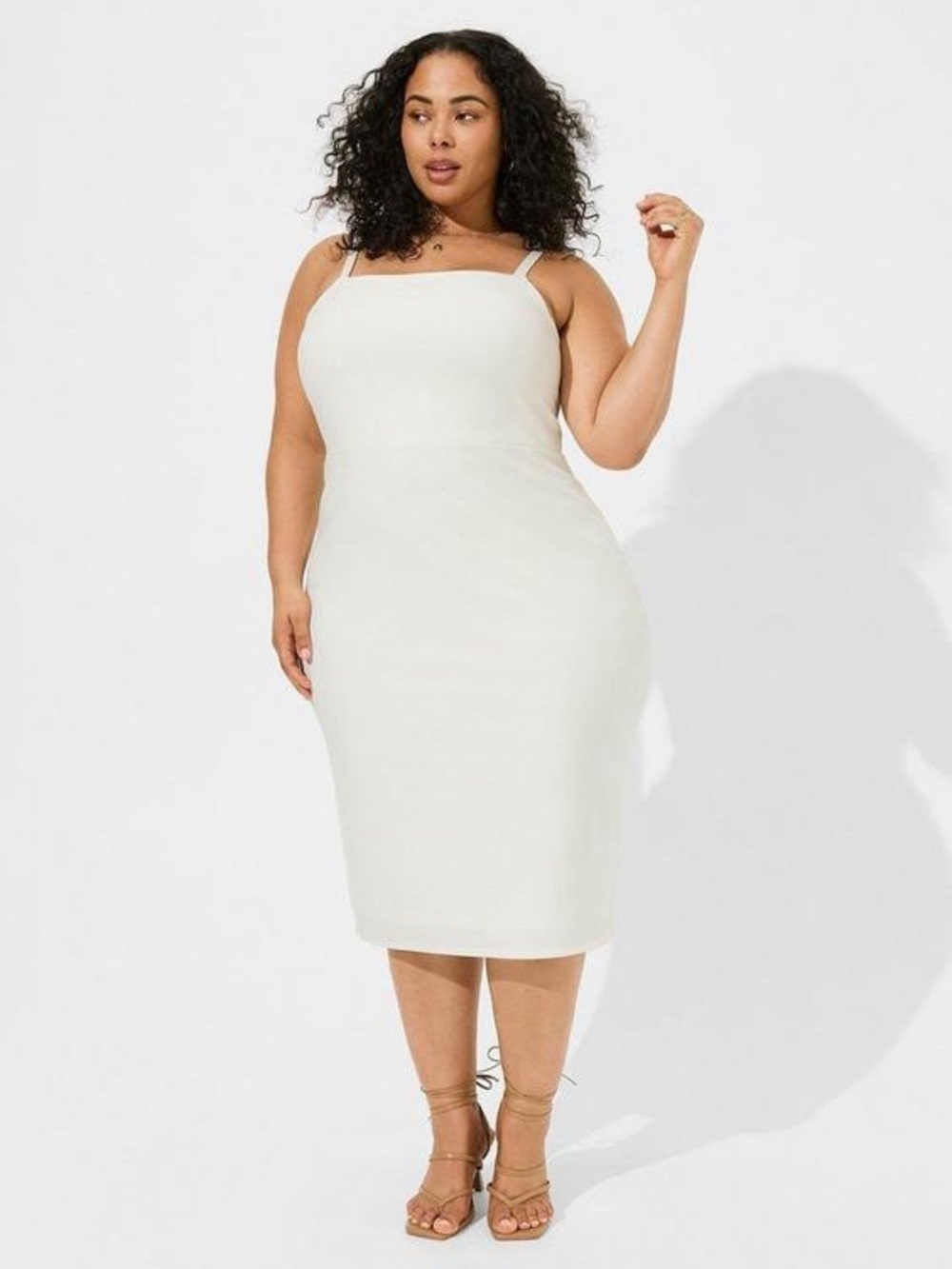 Torrid White Midi Crepe High Neck Dress
